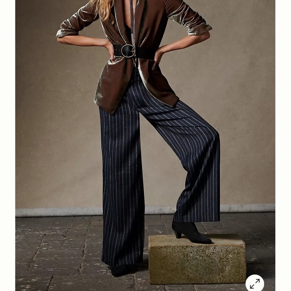 Free People Pants - Free People Flared Bell Bottom Blue Striped Pants Boho Flap Pockets